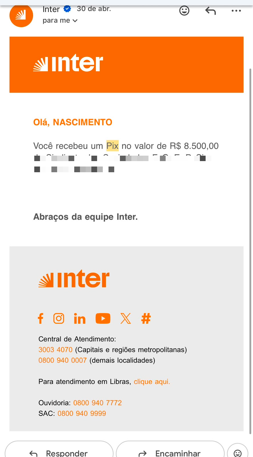 Comprovante Pix R$ 8.500,00