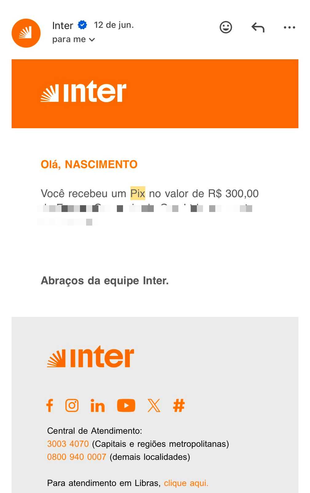 Comprovante Pix R$ 300,00